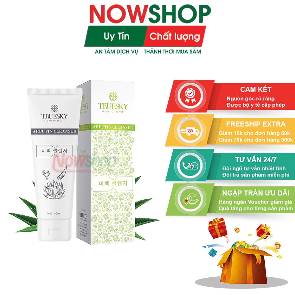 [HCM]Sữa rửa mặt tạo bọt giúp trắng da giảm mụn chiết xuất nha đam hỗ trợ đẹp da chống lão hóa. Arbutin Cleanser Tuýp 60ml