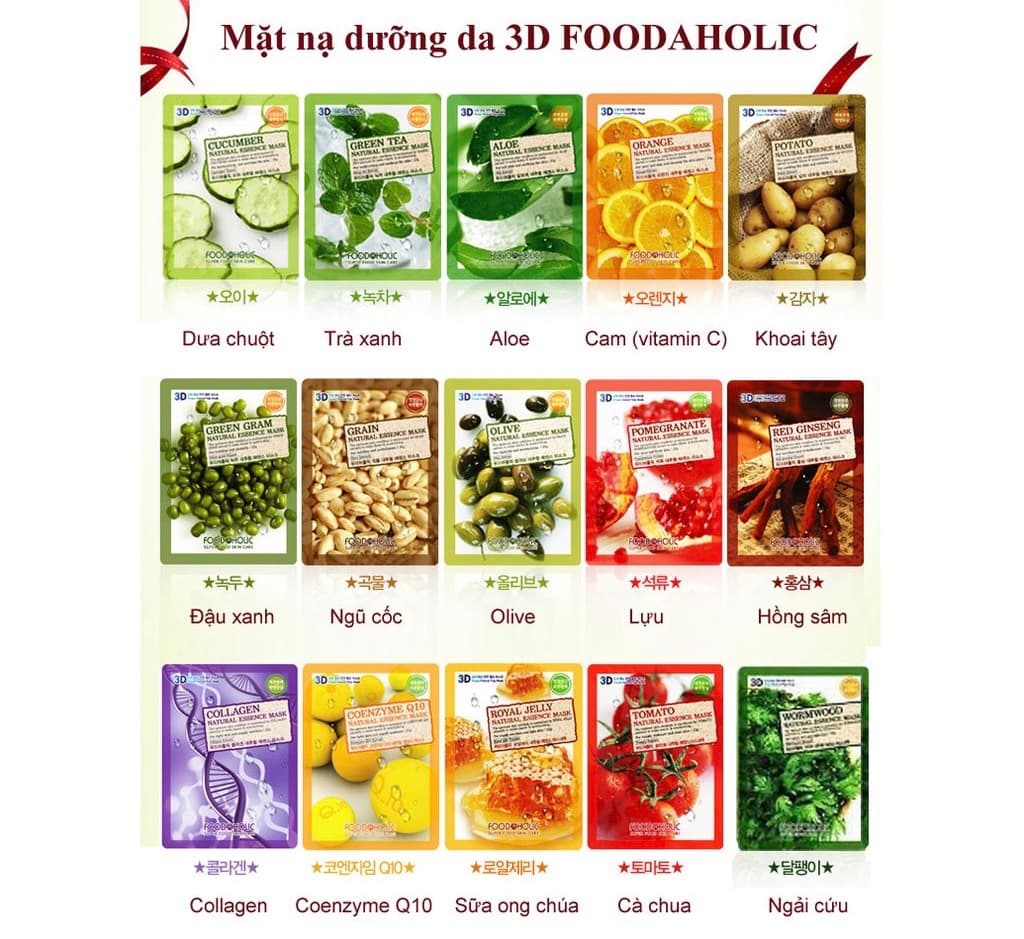 10 miếng mặt nạ 3D Foodaholic Mask Hàn Quốc ( chọn mùi ) giúp cấp ẩm làm mát da dưỡng da trắng sáng mịn màng lẻ 01 mask ( chọn mùi )