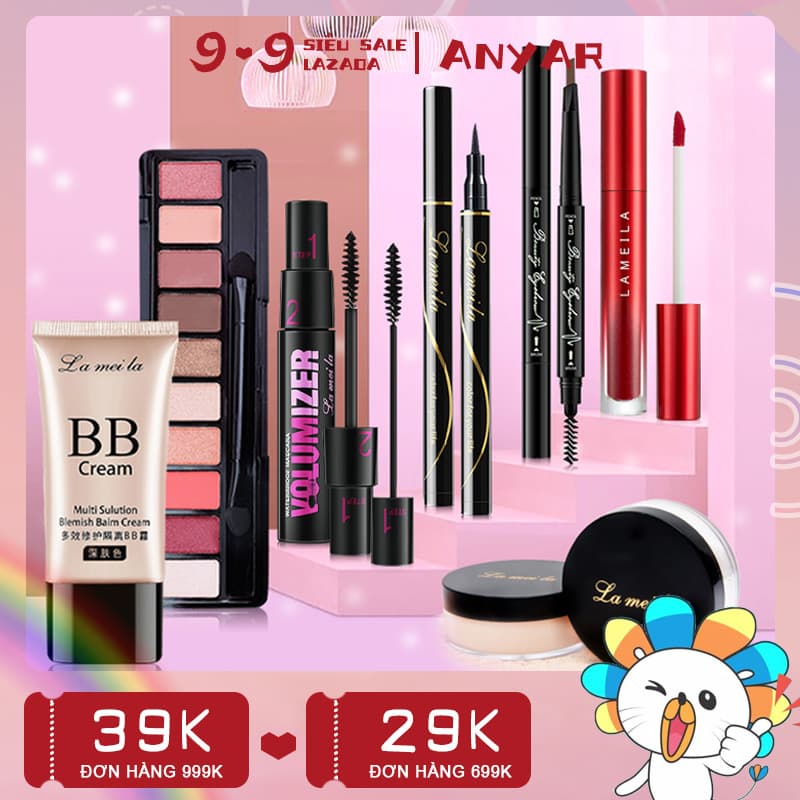 [HCM]ANYAR-Bộ trang điểm cá nhân LAMEILA 7 món tiện lợi Kem BB che khuyết điểm + Phấn phủ + Phấn mắt + Mascara + Chì kẻ mày + Bút dạ kẻ mắt + Son kem bộ makeup đầy đủ set trang điểm[Có quà tặng miễn phí]