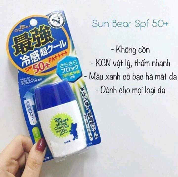 Kem chống nắng Sun Bears Omi SPF50+ của Nhật 30ml - Xanh: bạc hà