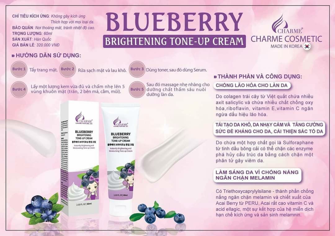 Kem dưỡng trắng da Blueberry Brightening Tone-Up Cream dạng típ