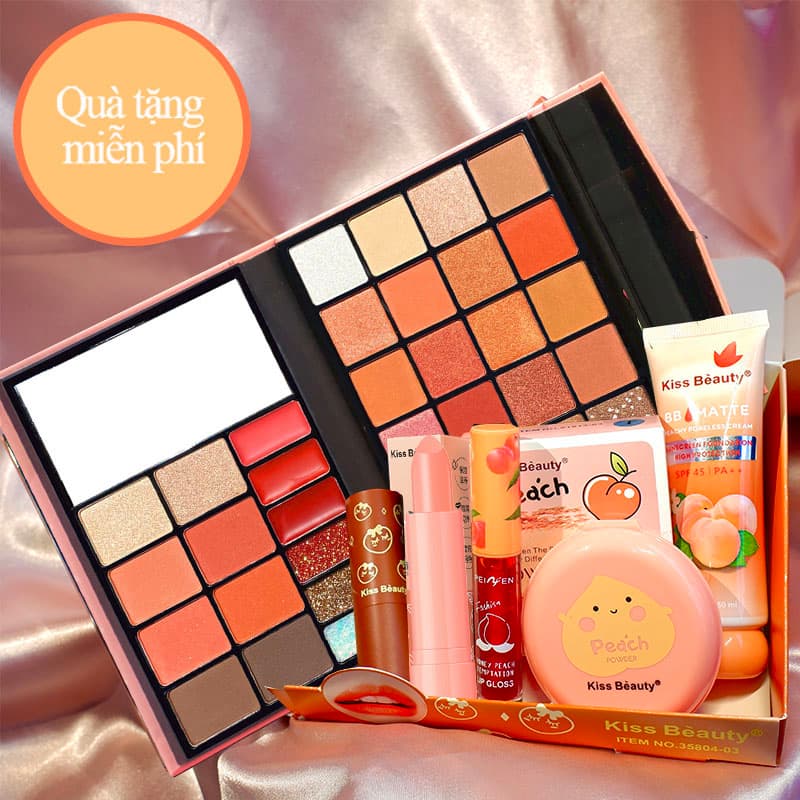 [HCM]【Kiss Belle Shop】Trọn bộ trang điểm 6 món sành điệu nhìn là mê(Kem BB +Phấn trang điểm+Khay trang điểm đa năng 32 màu+Son môi+Dầu môi đào+Son dưỡng môi)