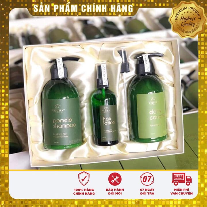 [CHÍNH HÃNG] ComBo Vijully 3 in 1 Bộ dầu gội bưởi dầu xả dừa tinh dầu bưởi có hộp và túi cao cấp