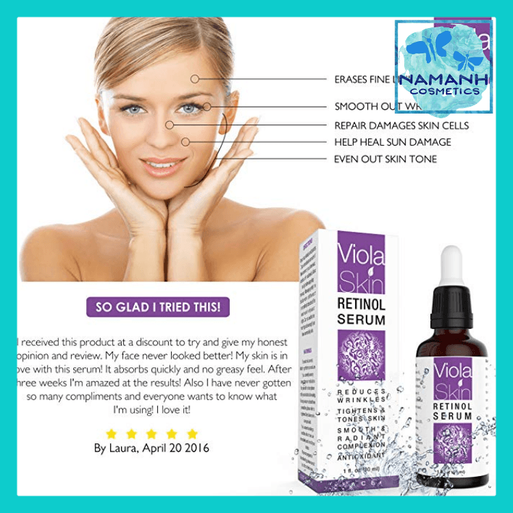 Serum cao cấp chống lão hóa và dưỡng ẩm cho da nhạy cảm Viola Skin Retinol Hyaluronic Acid & Vitamin E – 30ml