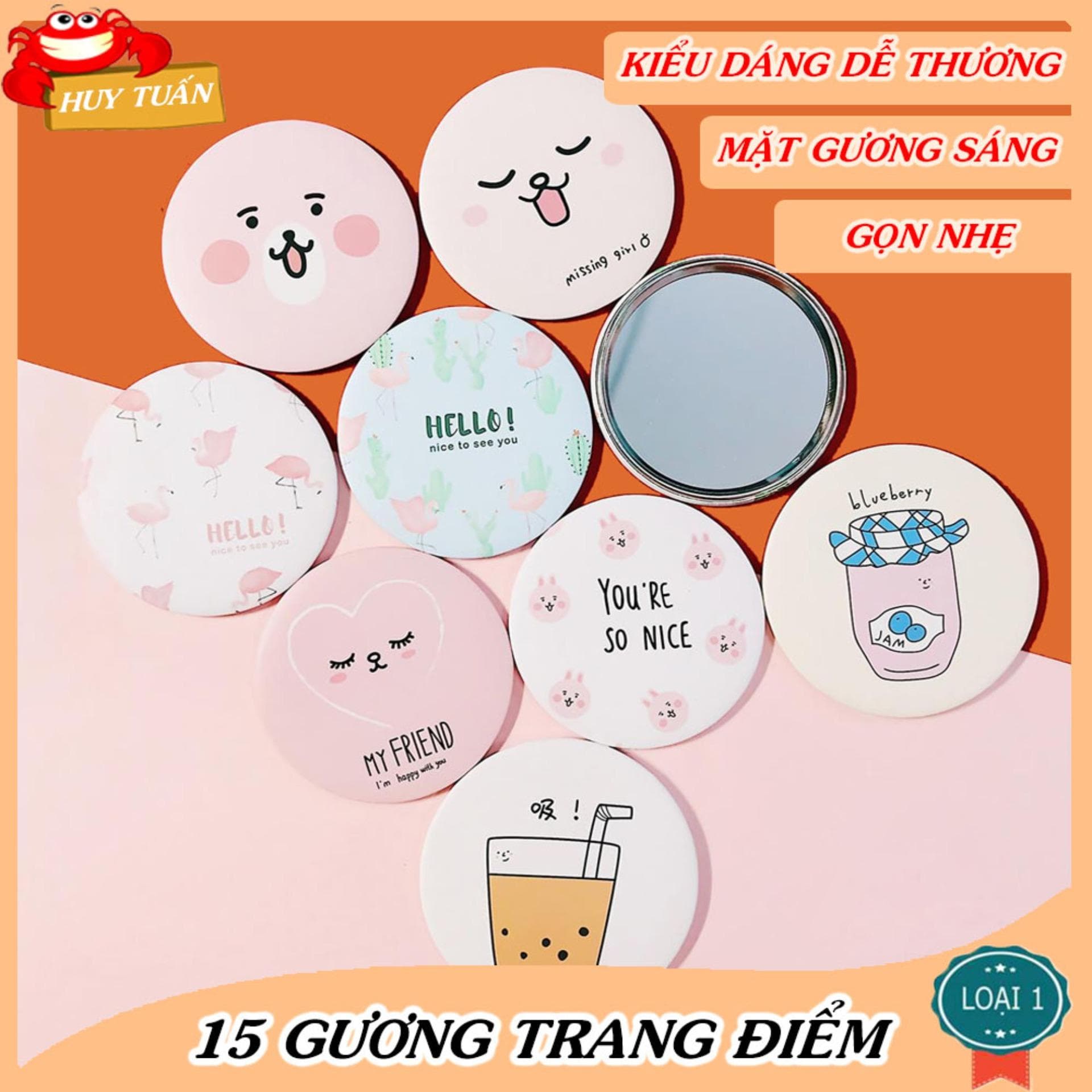 Combo 15 gương trang điểm tròn mini bỏ túi cho bạn gái giao họa tiết ngẫu nhiên