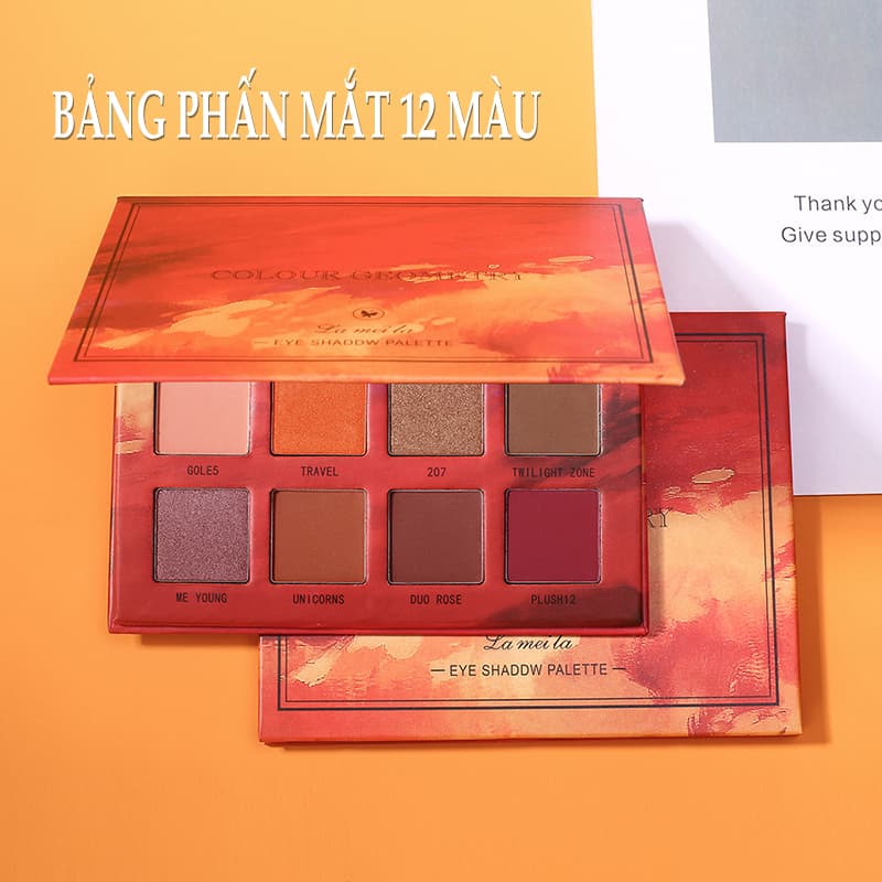 ANYAR-Bảng phấn mắt Lameila 12 màu long lanh siêu đẹp bảng màu mắt phấn，Bảng phấn mắt Latina 12 long lanh mờ ngọc trai sequins tông đất