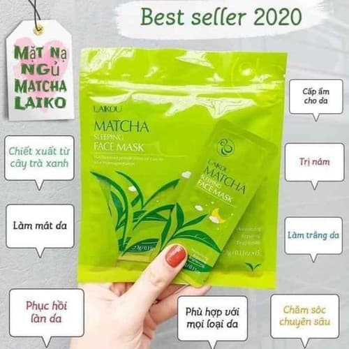Mặt nạ ngủ trà xanh Matcha trắng da dưỡng da hiệu quả 1 bịch 15 gói nhỏ