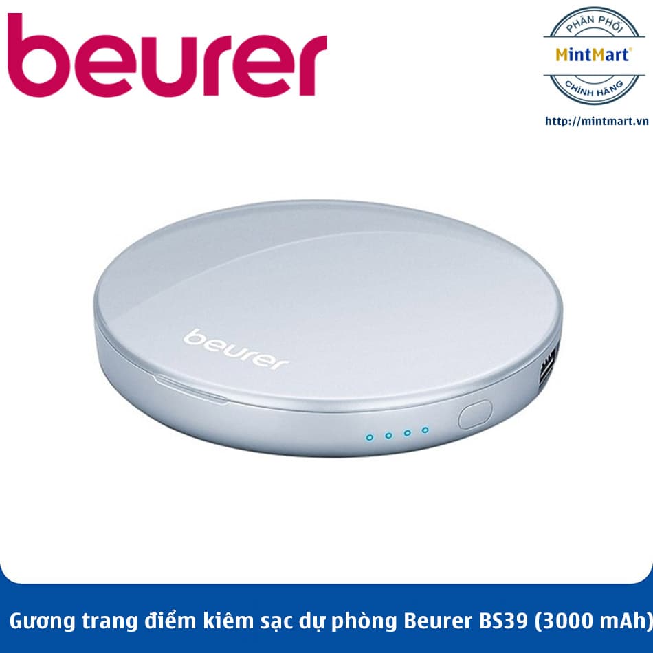 Gương trang điểm cầm tay kiêm sạc dự phòng Beurer BS39 (3000 mAh)  - Hàng Chính Hãng