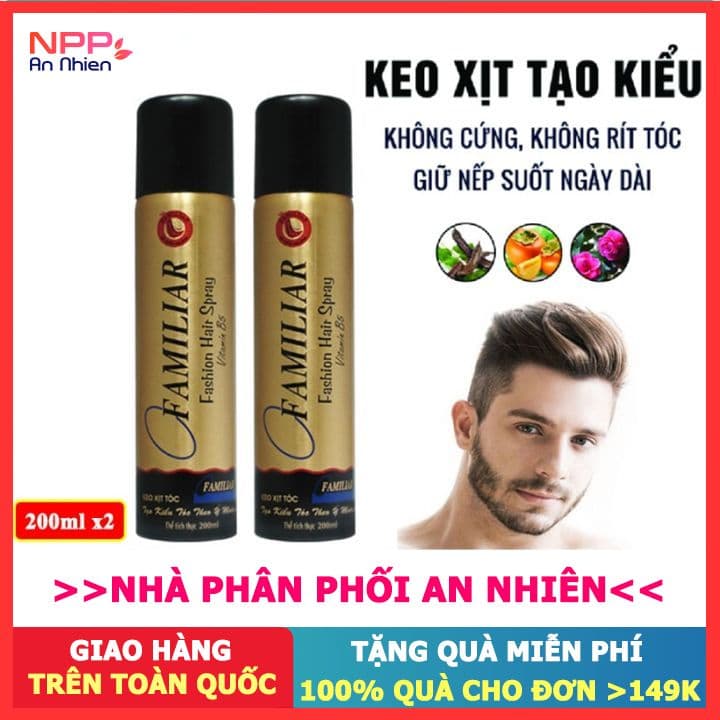 Combo 2 chai keo xịt tóc tạo kiểu Familiar 200ml hương mới (Không rít tóc)- NPP AN NHIÊN