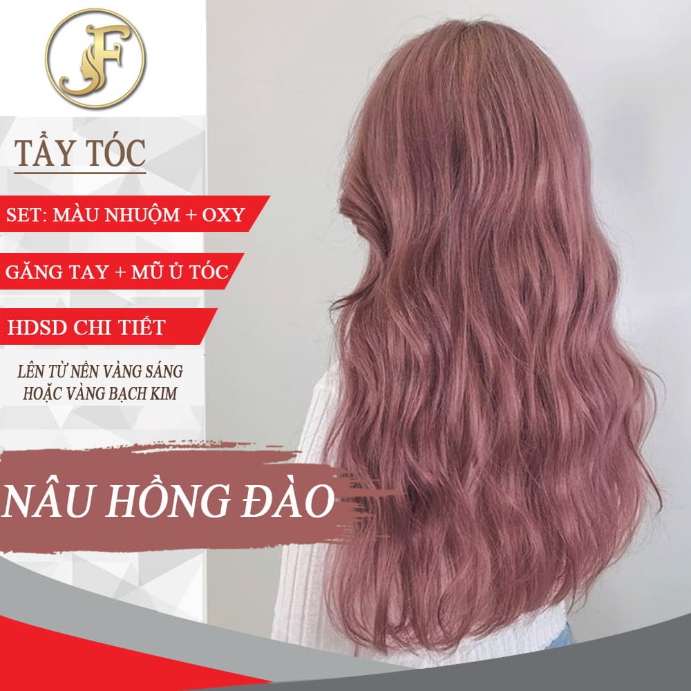 [HCM]Thuốc Nhuộm Tóc Màu Nâu Hồng Đào -Nhuộm Nền Tóc Vàng- Nâng Tone Mạnh-Tặng oxy