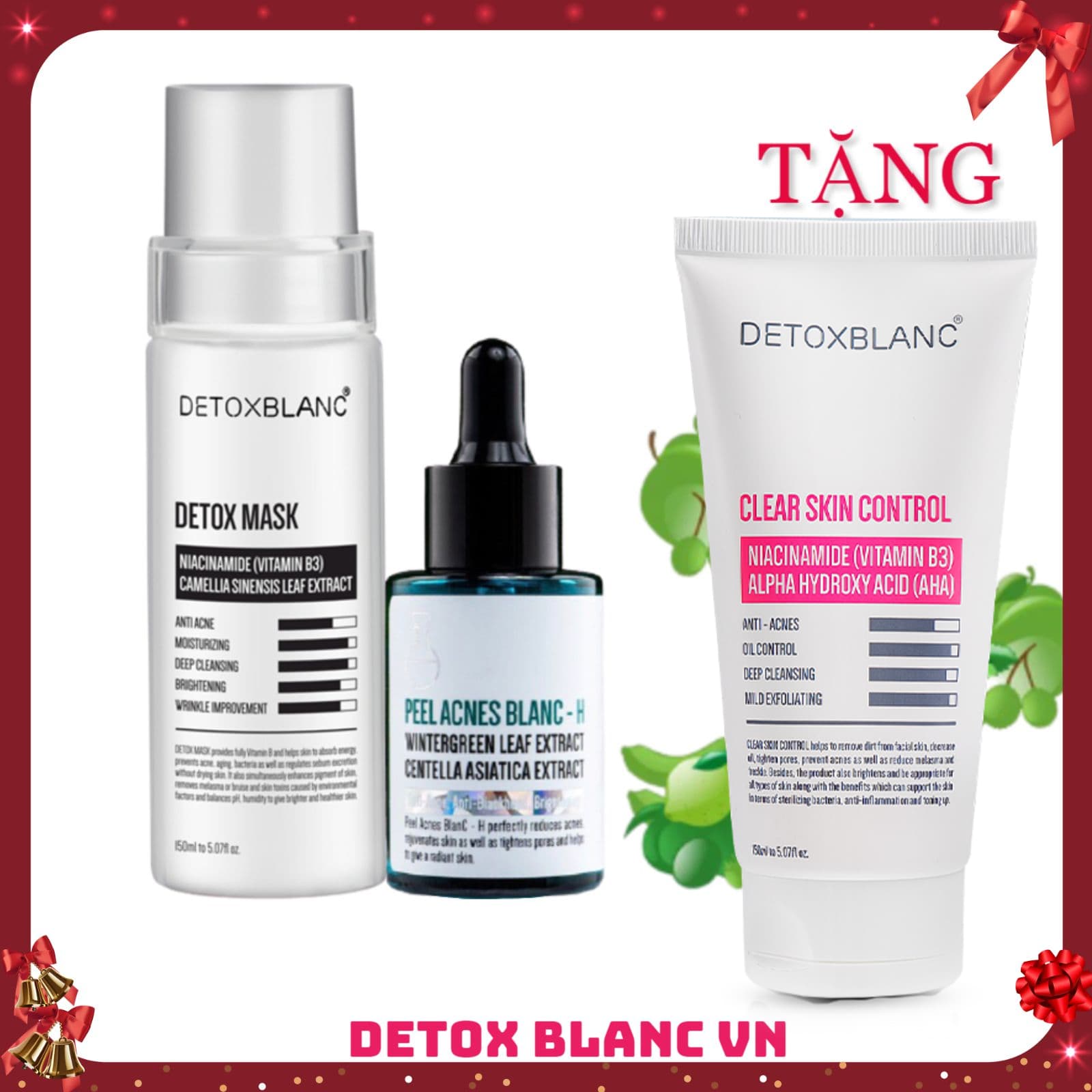 Combo trị mụn dưỡng trắng da detox blanc tặng sữa rửa mặt