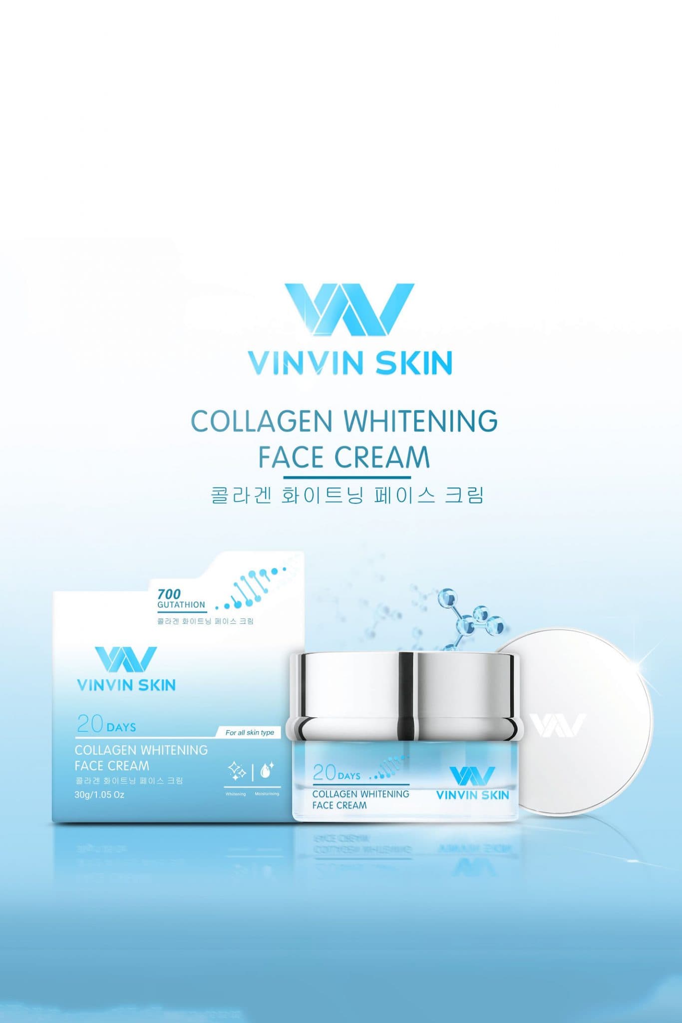 Kem dưỡng trắng phục hồi da hư tổn (Collagen Whitening Face Cream) - Vinvin Skin - 30g