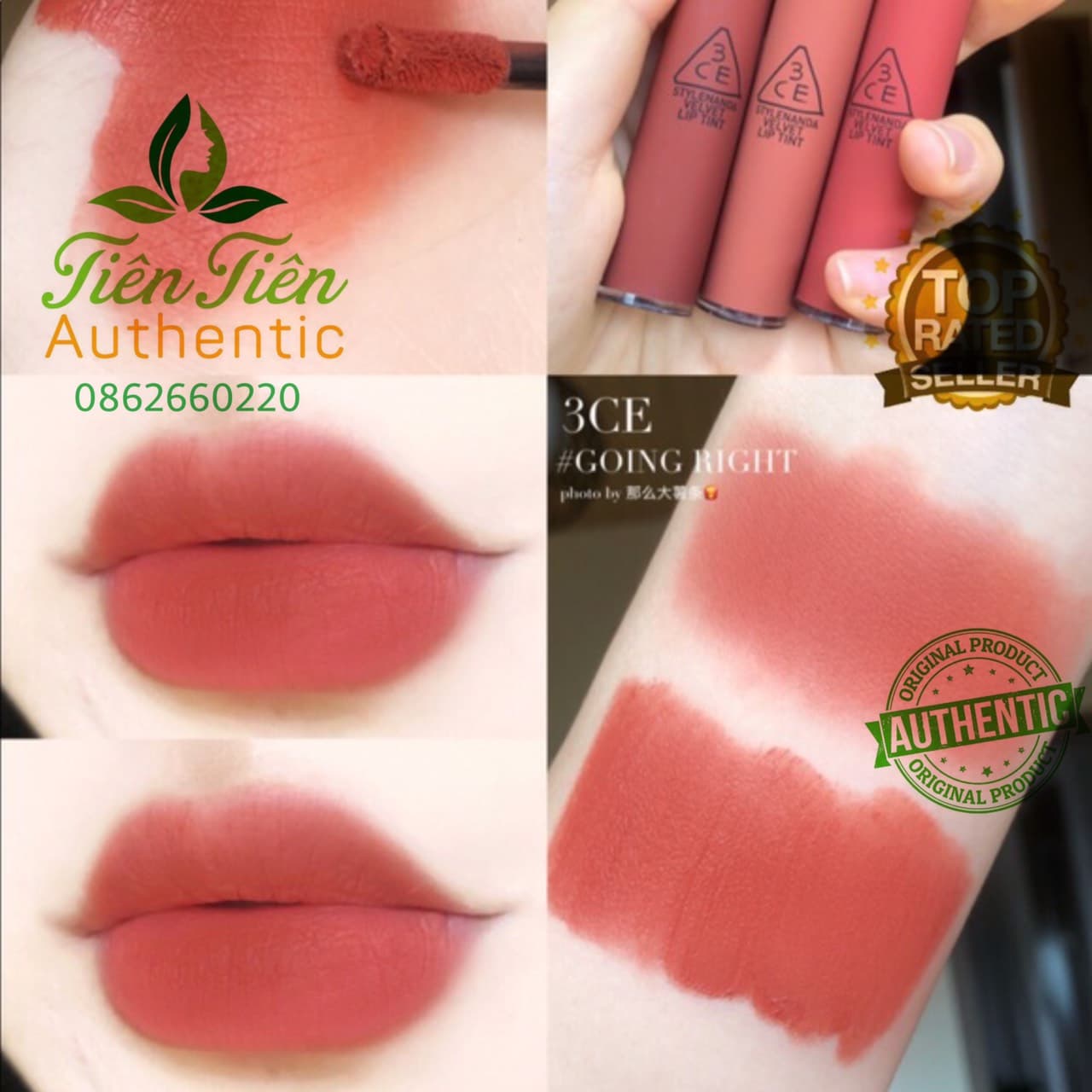 Son 3CE Velvet Lip Tint Going Right Màu Cam Hồng Đất