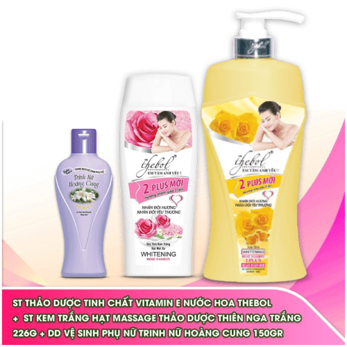 [HCM]Sữa Tắm Vitamin E Hoa Hồng Dưỡng Ẩm Trắng Da Tinh Chất Nước Hoa Thebol 2plus 650g + Sữa tắm trắng da hạt massage Thebol 2PLUS 226g + Dung dịch vệ sinh phụ nữ trinh nữ hoàng cung 150g