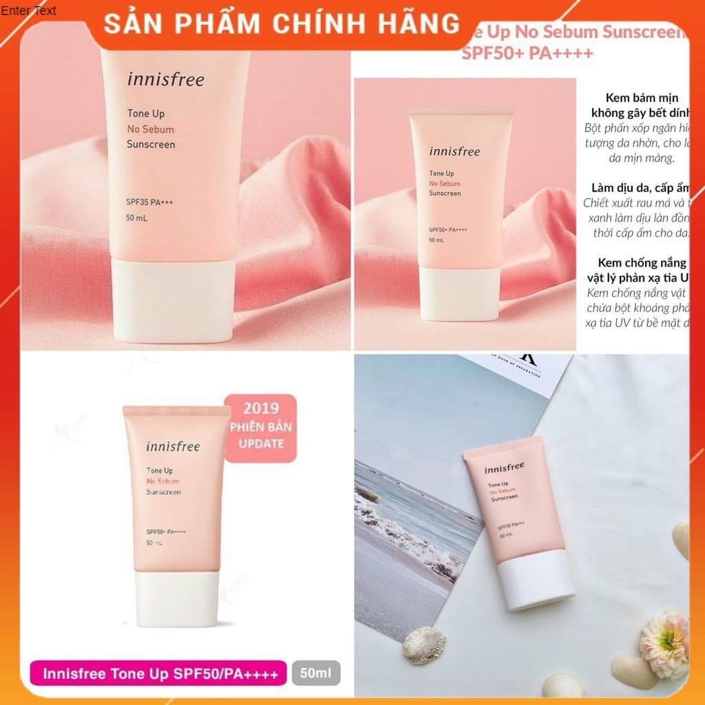 [HCM]Kem Chống Nắng Nâng Tone Kiềm Dầu Innis 50ml (Màu Hồng) - HuyNhi Shop