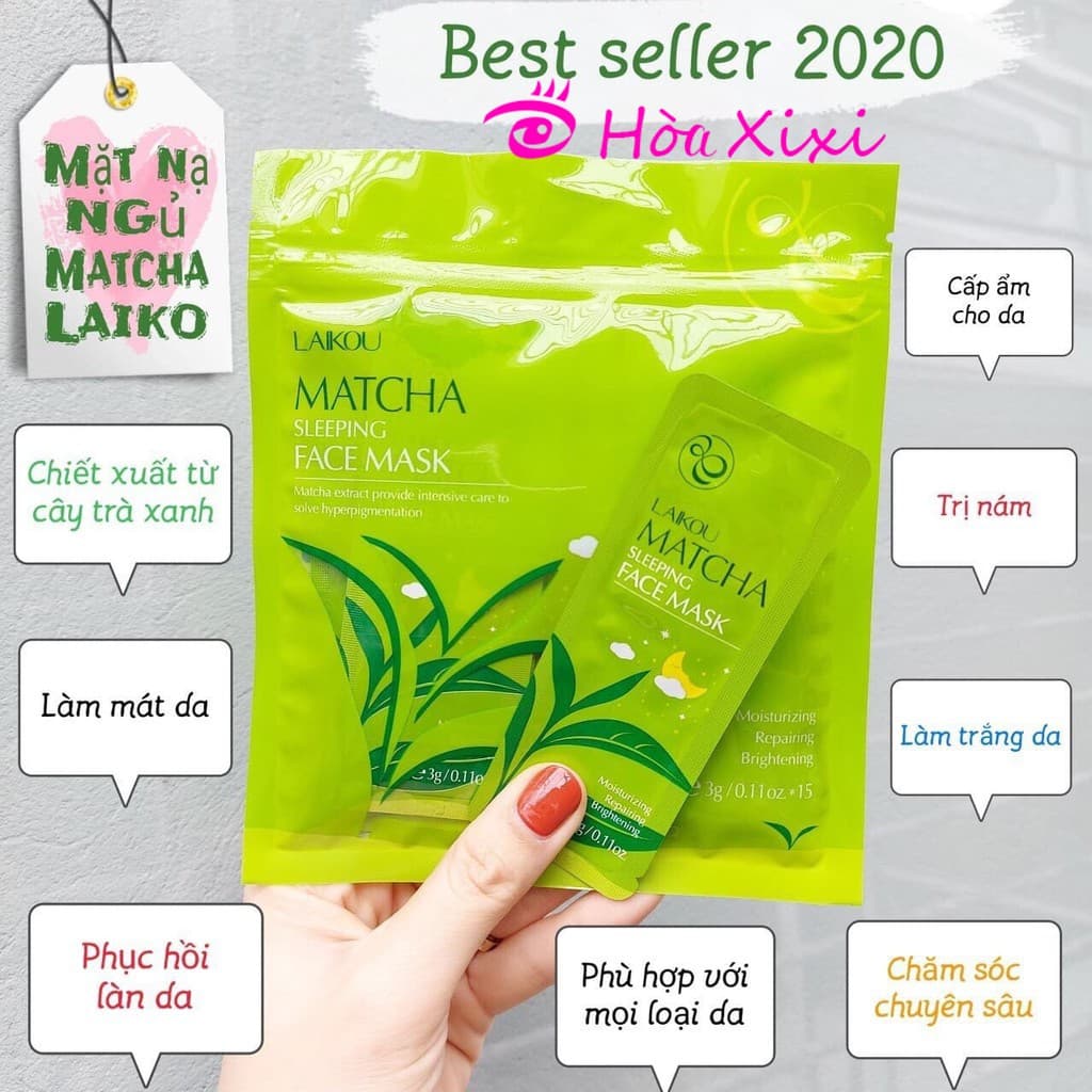 [ Tách Lẻ ] Mặt nạ ngủ Matcha Mud Mask Laikou dưỡng da mụn cấp ẩm thải độc trà xanh