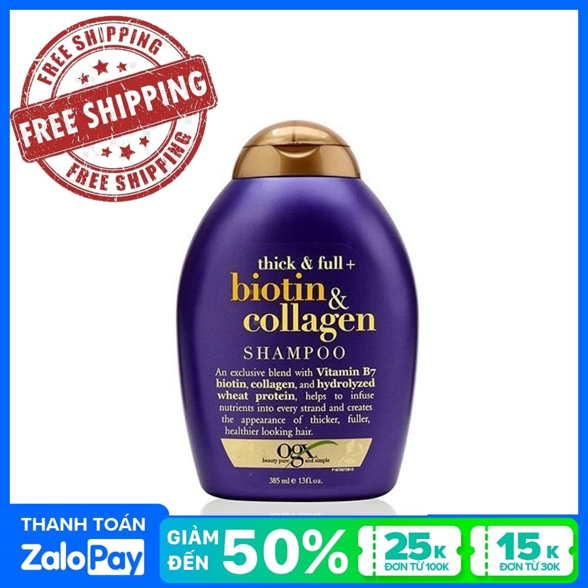 [HCM]Dầu Gội Dưỡng Tóc Dày Và Óng Mượt OGX Thick & Full + Biotin & Collagen Shampoo 385ml