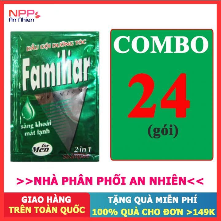 Combo 24 gói dầu Gội dưỡng tóc 2in1 For men Familiar màu xanh lá 5ml- NPP AN NHIÊN