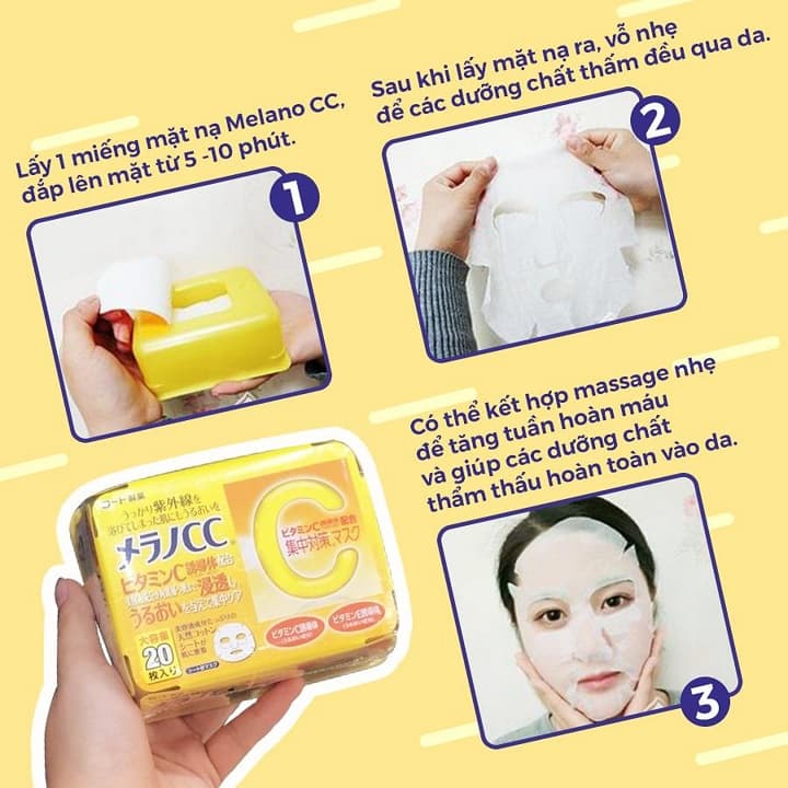 Mặt nạ dưỡng trắng da chống thâm nám Melano CC Whitening Mask 20pcs
