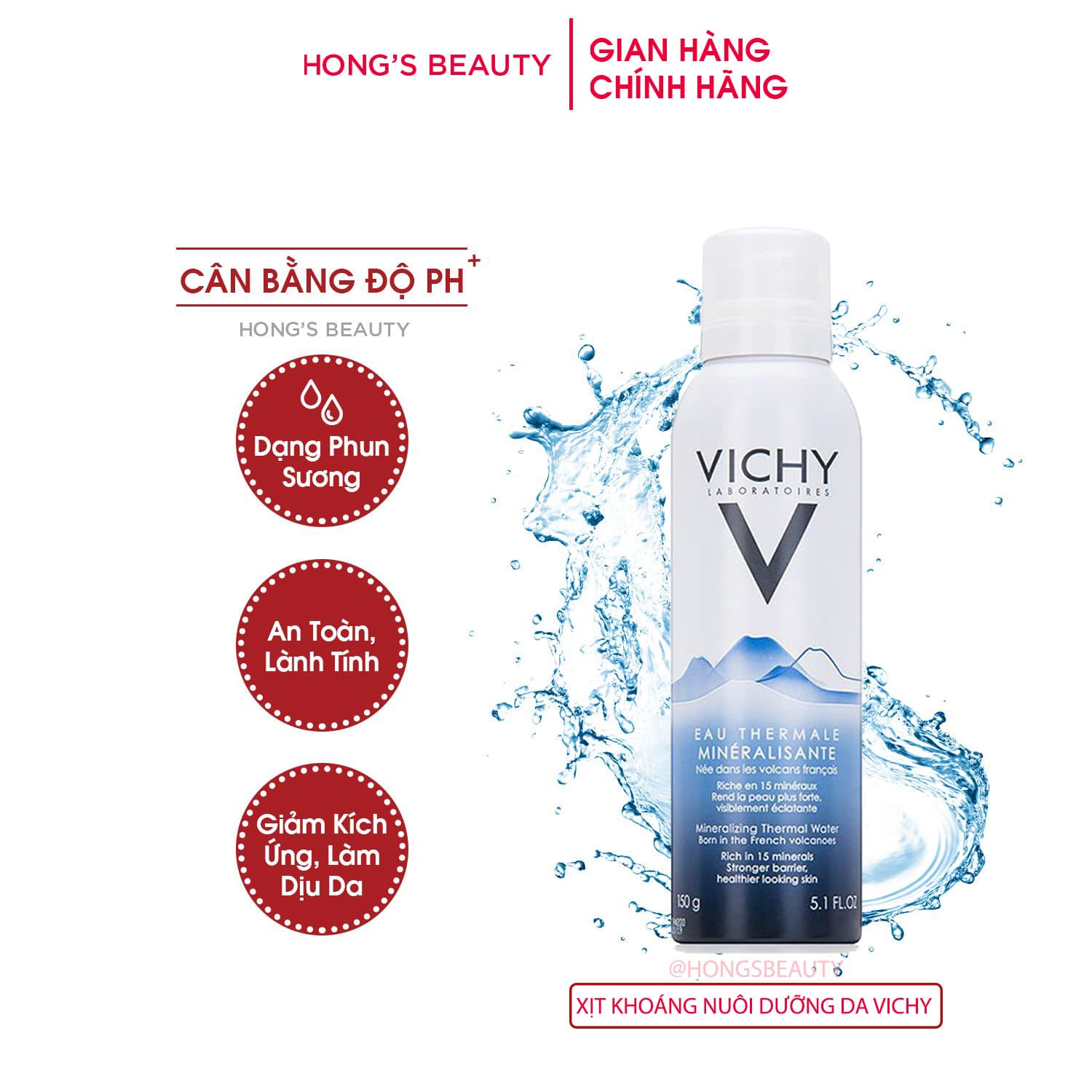 Xịt khoáng Vichy Mineralizing Thermal Water 150ml dưỡng da khỏe mạnh - HONGS BEAUTY