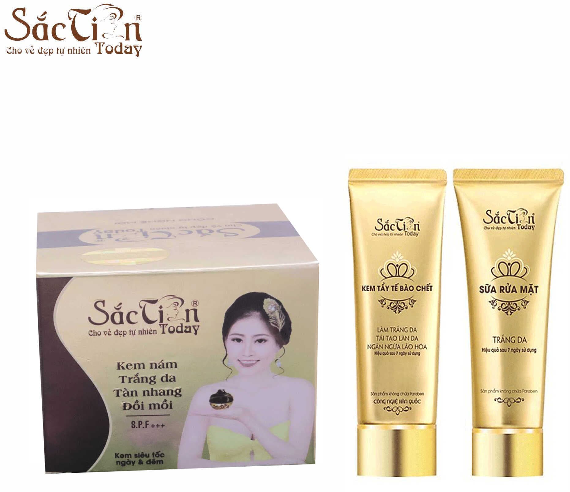Combo Kem nám trắng da tàn nhang đồi mồi + Kem tẩy tế bào chết + Sữa rửa mặt Sắc Tiên Today