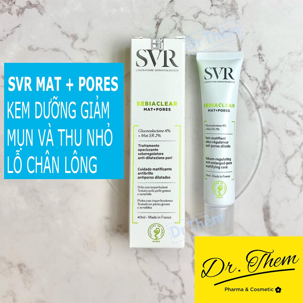 Kem Dưỡng SVR Sebiaclear Mat+Pores 40ml Làm Giảm Mụn Thông Thoáng Lỗ Chân Lông và Giúp Loại Bỏ Dầu Cho Da