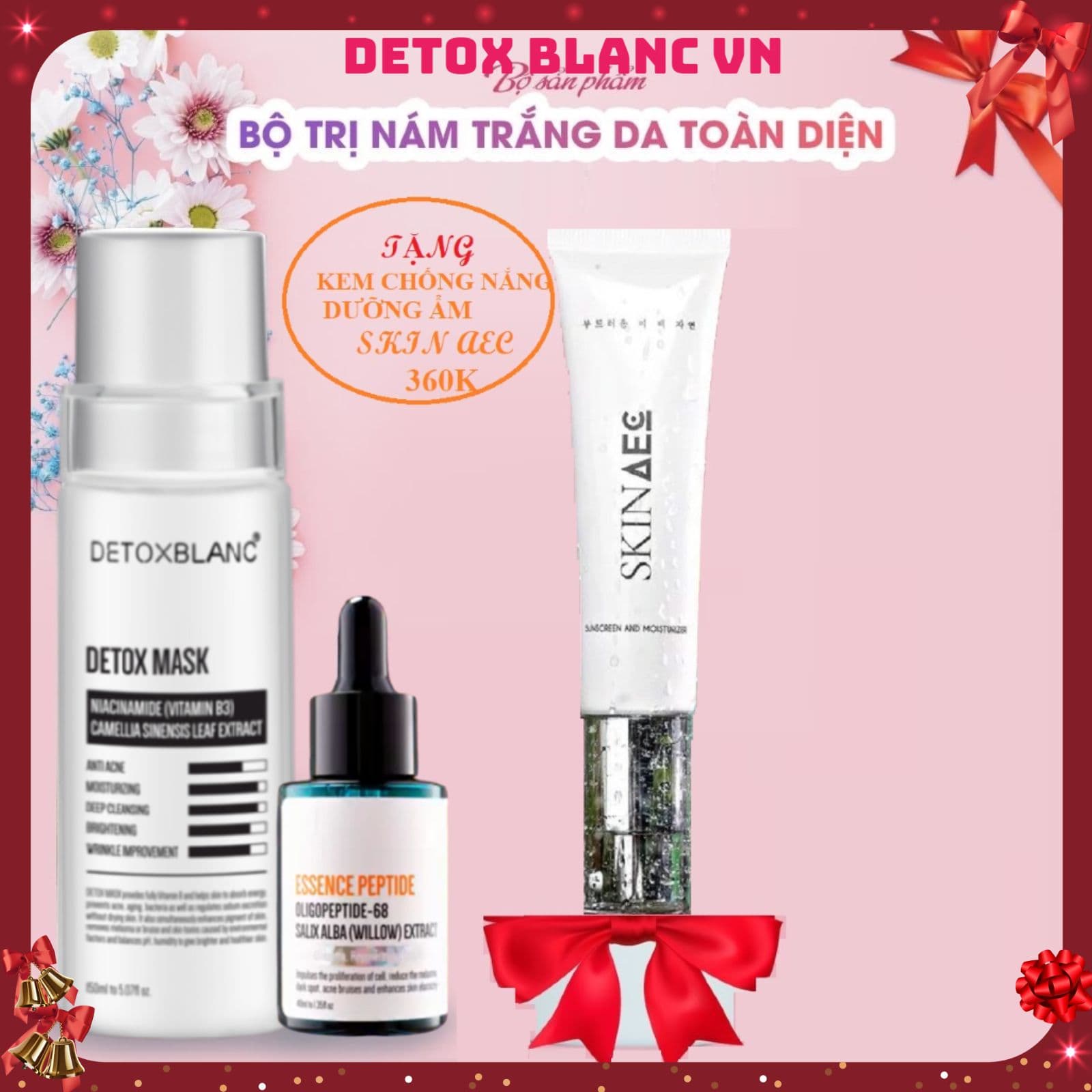 Combo trị nám tàn nhang dưỡng trắng da detox blanc tặng kèm kem dưỡng ẩm chống nắng skin aec