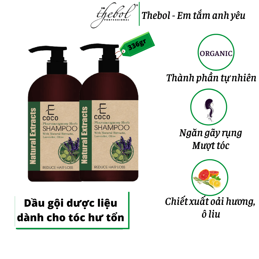 [HCM]Dầu gội dược liệu giảm rụng tóc chiết xuất oải hương ô liu Ecoco 336g (Combo 2 chai)