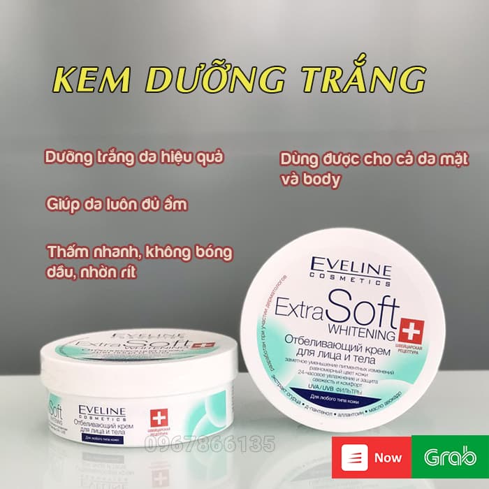 Kem dưỡng trắng dưỡng ẩm da Eveline Extra Soft Whitening 200ml cho da mặt và da body