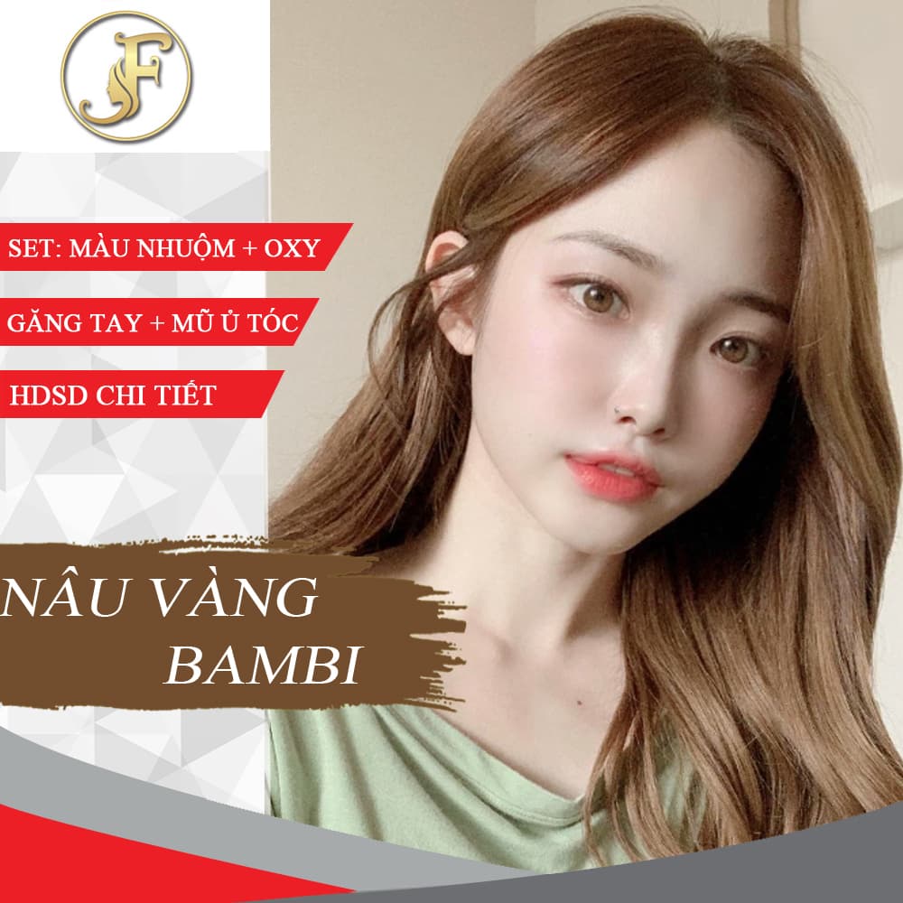 Thuốc Nhuộm Tóc Màu Nâu Vàng Bambi -lên từ nền nâu- tặng oxy