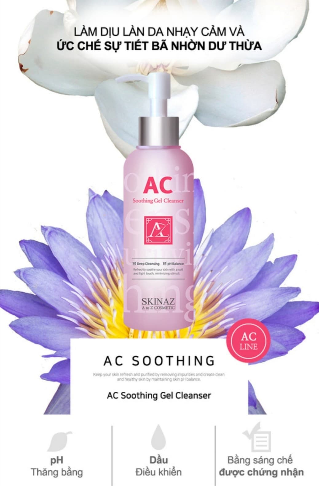 SỮA RỬA MẶT AC SKINAZ pH CÂN BẰNG - AC SENSITIVE GEL TỐT 180ML - Nội Địa Hàn