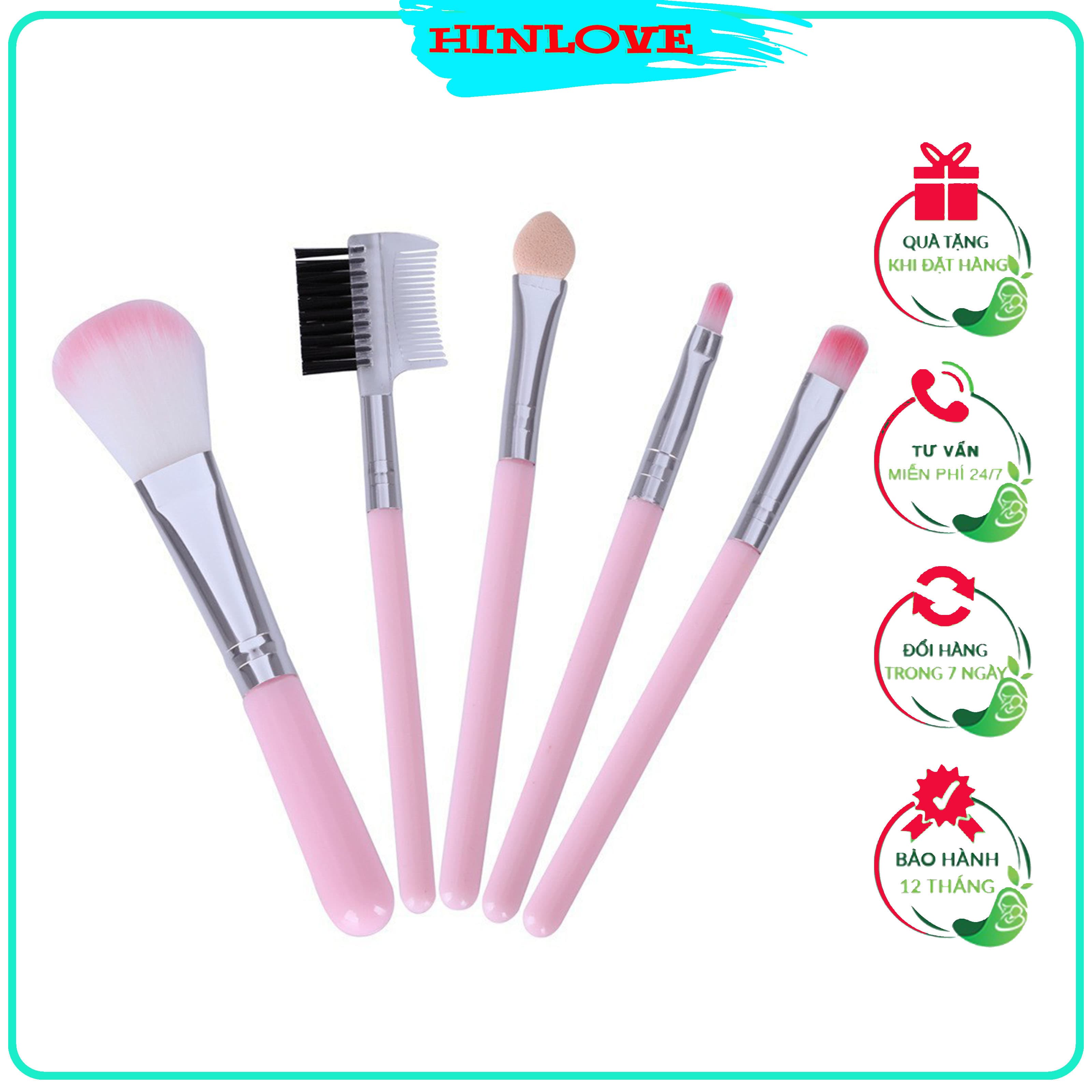 Bộ Cọ Trang Điểm 5 Món Tiện Lợi Màu Hồng Cá tính Tiện Lợi