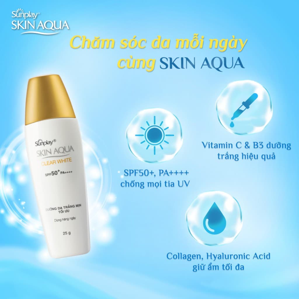 [HCM]Kem chống nắng dưỡng da trắng mịn Sunplay Skin Aqua Clear White SPF50+ PA++++ 25gr