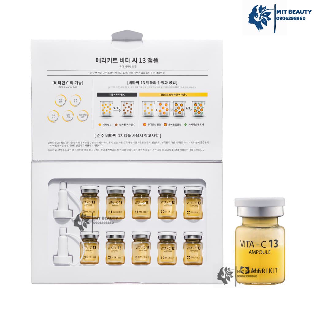 Tinh Chất VITA-C 13 Ampoule MERIKIT tinh chất cô đặc tinh khiết Trắng Da Hàn Quốc hộp 10 lọ