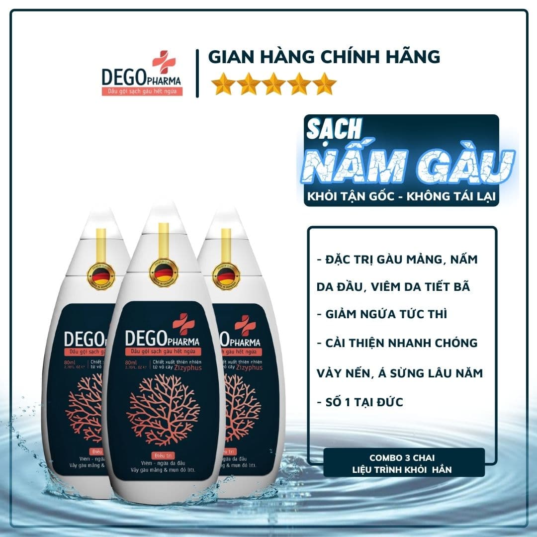 Combo 3 Dầu gội hết nấm da đầu và mảng gàu trắng Dego Pharma - dầu gội tri gàu dầu gội tri nấm hết ngứa cải thiện vảy gàu trắng á sừng vảy nến giảm rụng tóc và kích thích mọc tóc - nguyên liệu nhập khẩu từ Đức