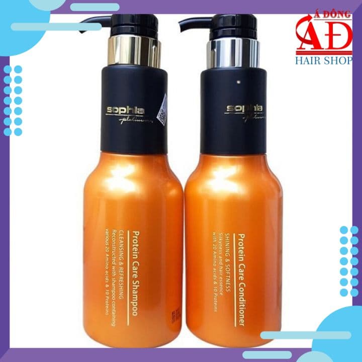 Cặp dầu gội xả Sophia Platinum Protein Repair siêu mượt phục hồi tóc Hàn Quốc 500ml*2 (Màu Vàng)