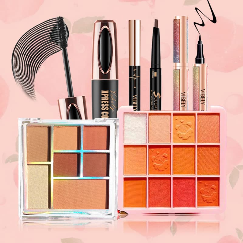 [HCM][Peachy Sis] VIBELY Bộ trang điểm mắt cá nhân 5 món hoàn chỉnh（Mascara 3D+ chì kẻ mày + kẻ mắt + bảng phấn mắt 7 màu +bảng phấn mắt 12 màu ）