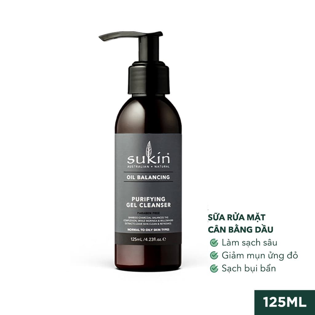 Sữa Rửa Mặt Cân Bằng Dầu Sukin Oil Balancing Purifying Gel Cleanser 125ml