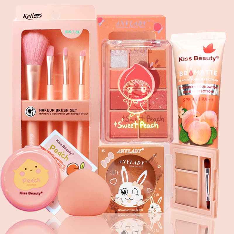 [HCM][Peachy Sis Shop] Bộ mỹ phẩm hoàn chỉnh-7 món（kem nền+kem che khuyết điểm+phấn phủ+màu mắt+má hồng +cọ trang điểm+mút trang điểm）