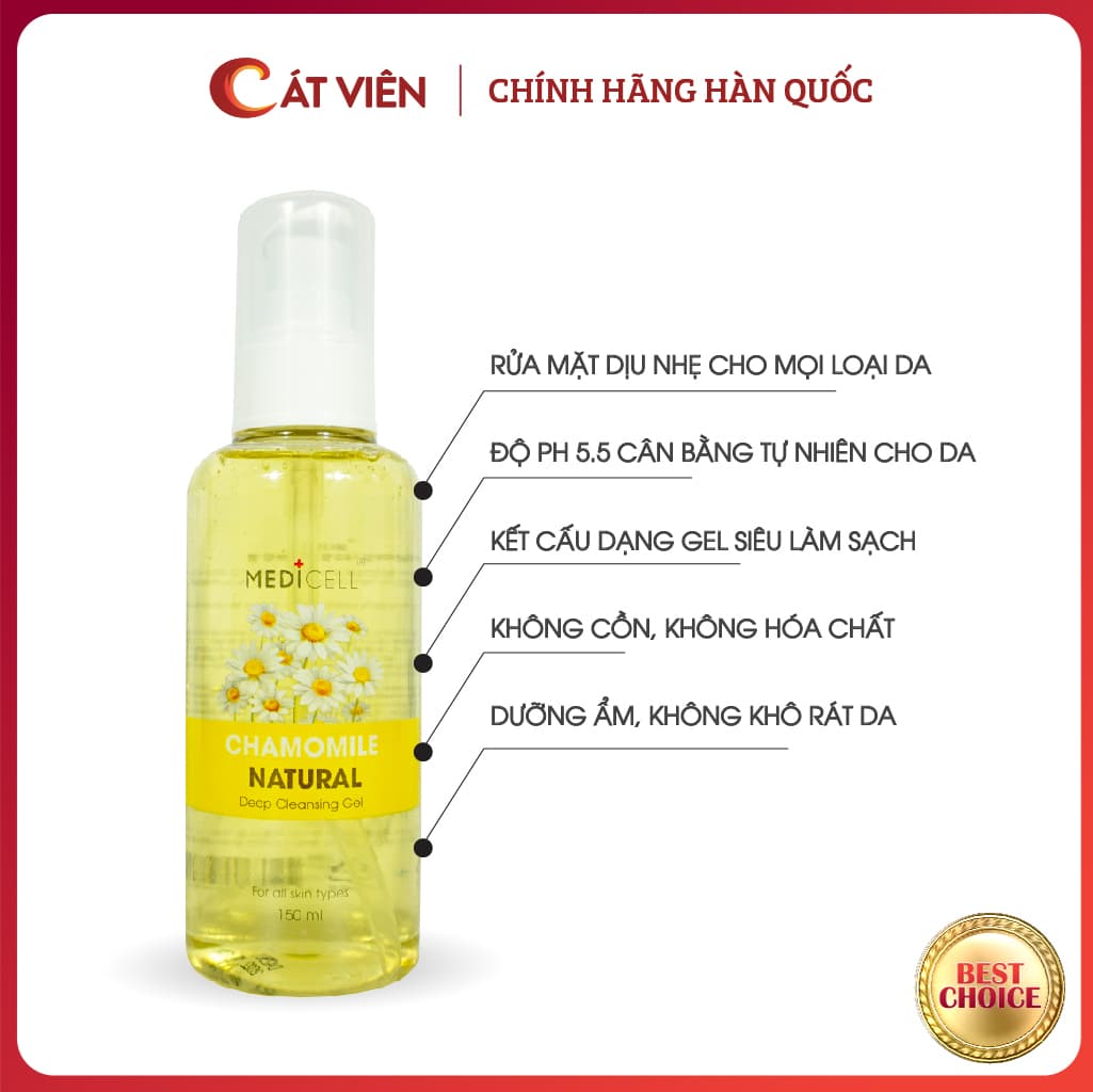 Sữa rửa mặt Chamomine Deep Cleansing Gel Medicell chiết xuất hoa cúc La Mã làm sạch da hỗ trợ cải thiện mụn dành cho mọi loại da kể cả da mụn da nhạy cảm