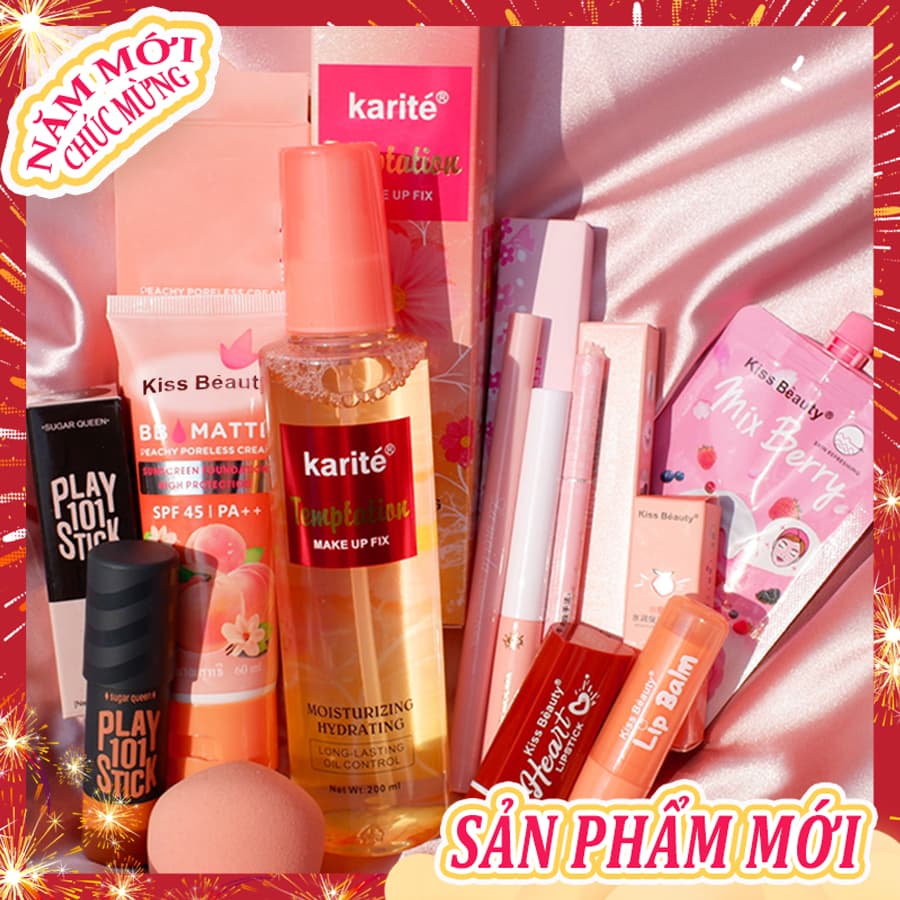 [HCM]【Kiss Belle Shop】 Trọn bộ mỹ phẩm Chuẩn Kiss Beauty (kem BB+Xịt dưỡng trang điểm+chì kẻ mày+Kẻ mắt+mascara+Bóng đường viền+Son môi+son dưỡng môi+Mặt nạ+Mút tán)