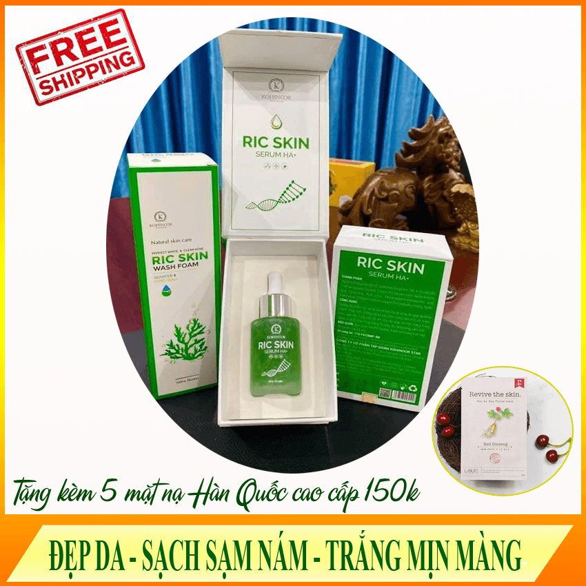 [Tặng kèm 5 mặt nạ cao cấp Hàn Quốc] Combo Sữa Rửa mặt Ric Skin Wash Foam & Serum Ric Skin Serum HA+ Trắng Da Mờ Sạm Nám