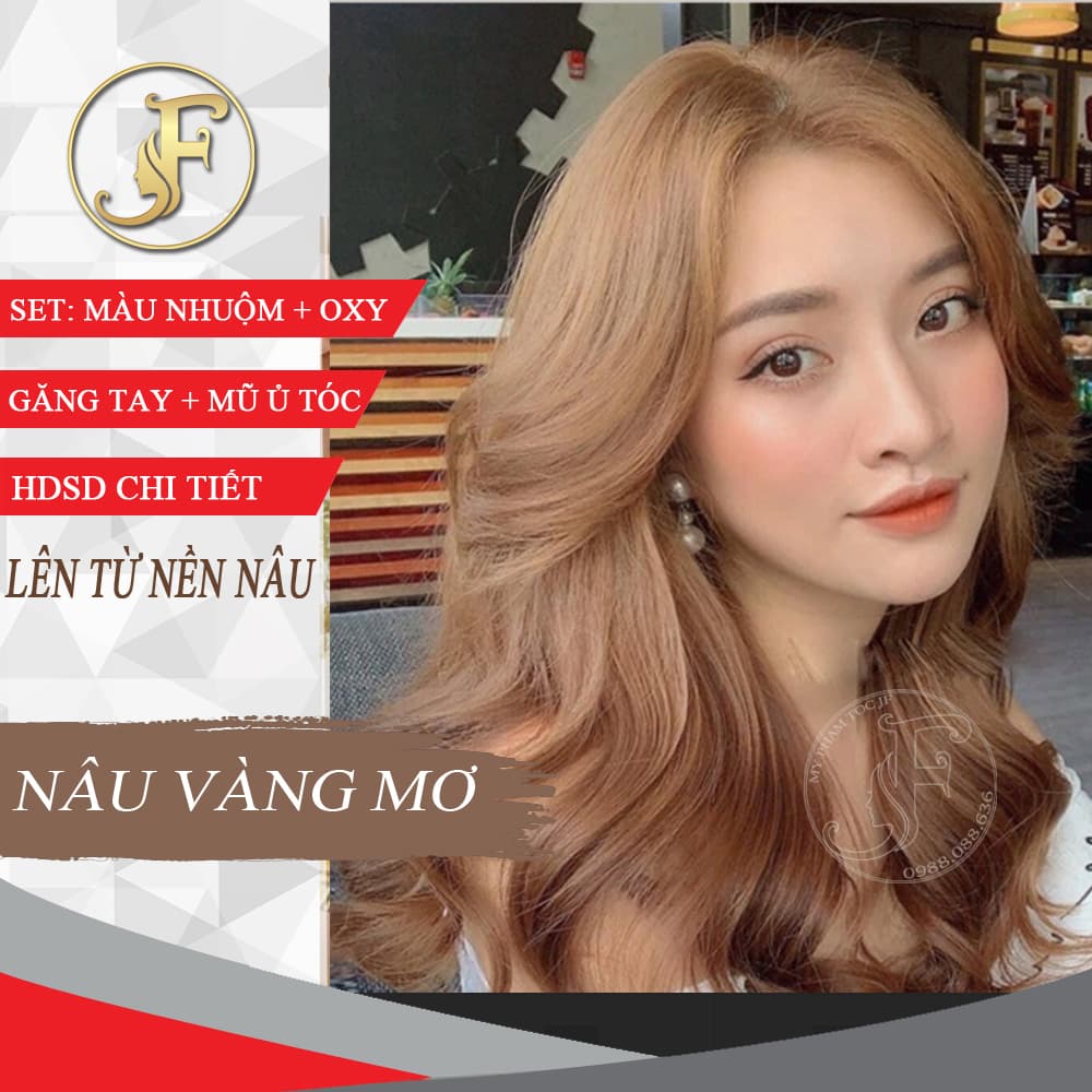 kem nhuộm tóc nâu vàng mơ-Nhuộm Trên Nền Tóc Nâu- không tẩy-tặng oxy