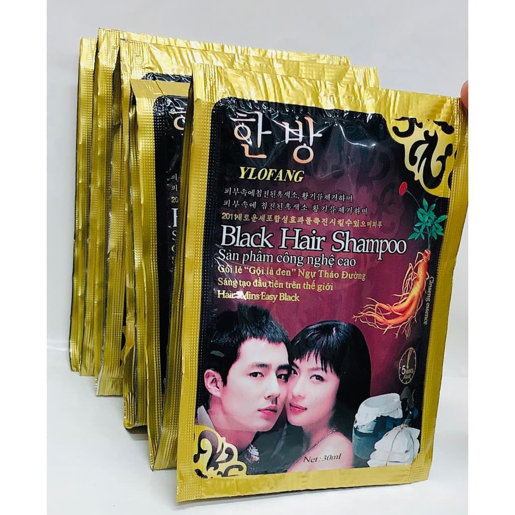 Combo 5 Gói Dầu Gội Nhuộm Đen Tóc Thảo Dược Black Hair Shampoo Hàn Quốc An Toàn Cho Da Không Độc Hại Đen Ngay Sau Lần Sử Dụng Dầu Gội Đen Tóc Tốt Nhất Hiện Tại - Guty Mart