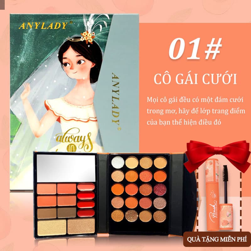[HCM][kiss belle] Bảng phấn mắt đa chức năng 32 màu ANYLADY-Phấn mắt + phấn highlight + phấn bóng + son môi + má hồng + hai cọ trang điểm nhỏ-Không thấm nước chống mồ hôi lâu dài