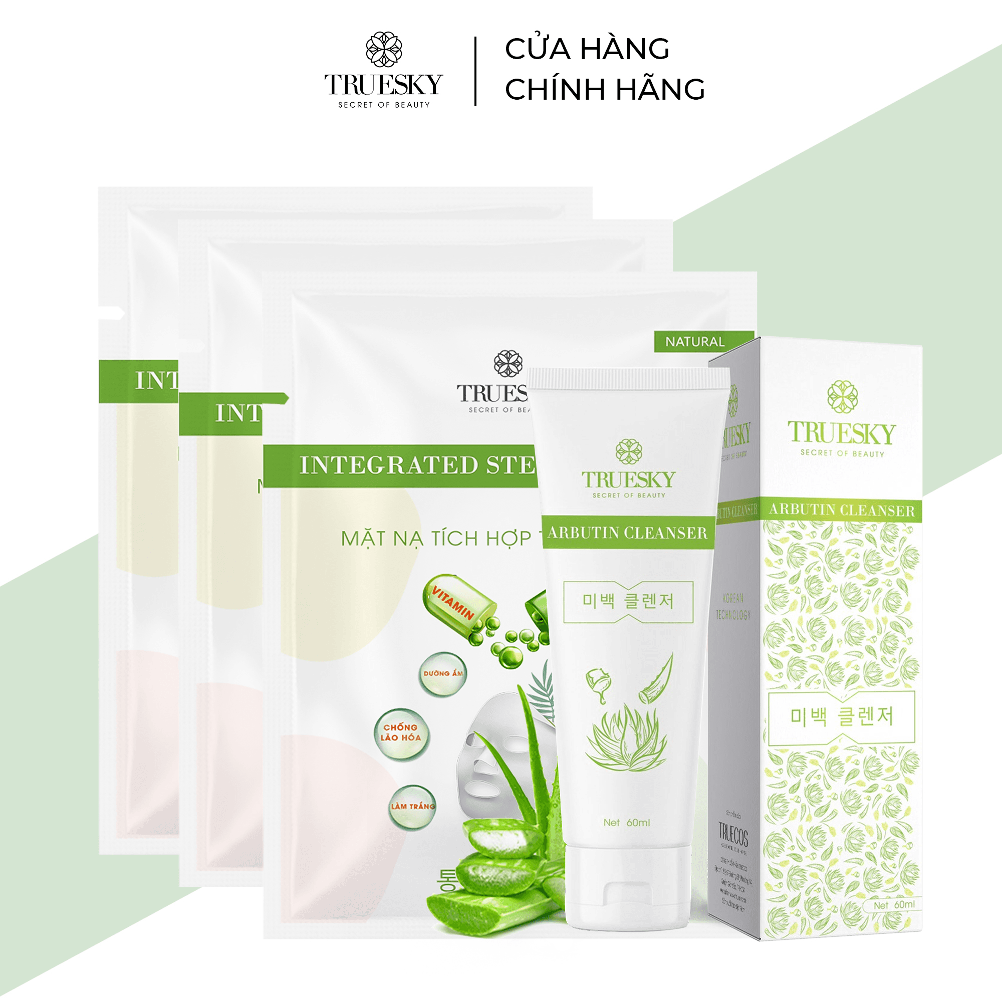 [HCM]Bộ dưỡng trắng da mặt M03 gồm 1 sữa rửa mặt trắng da 60ml & 3 miếng mặt nạ dưỡng trắng Truesky