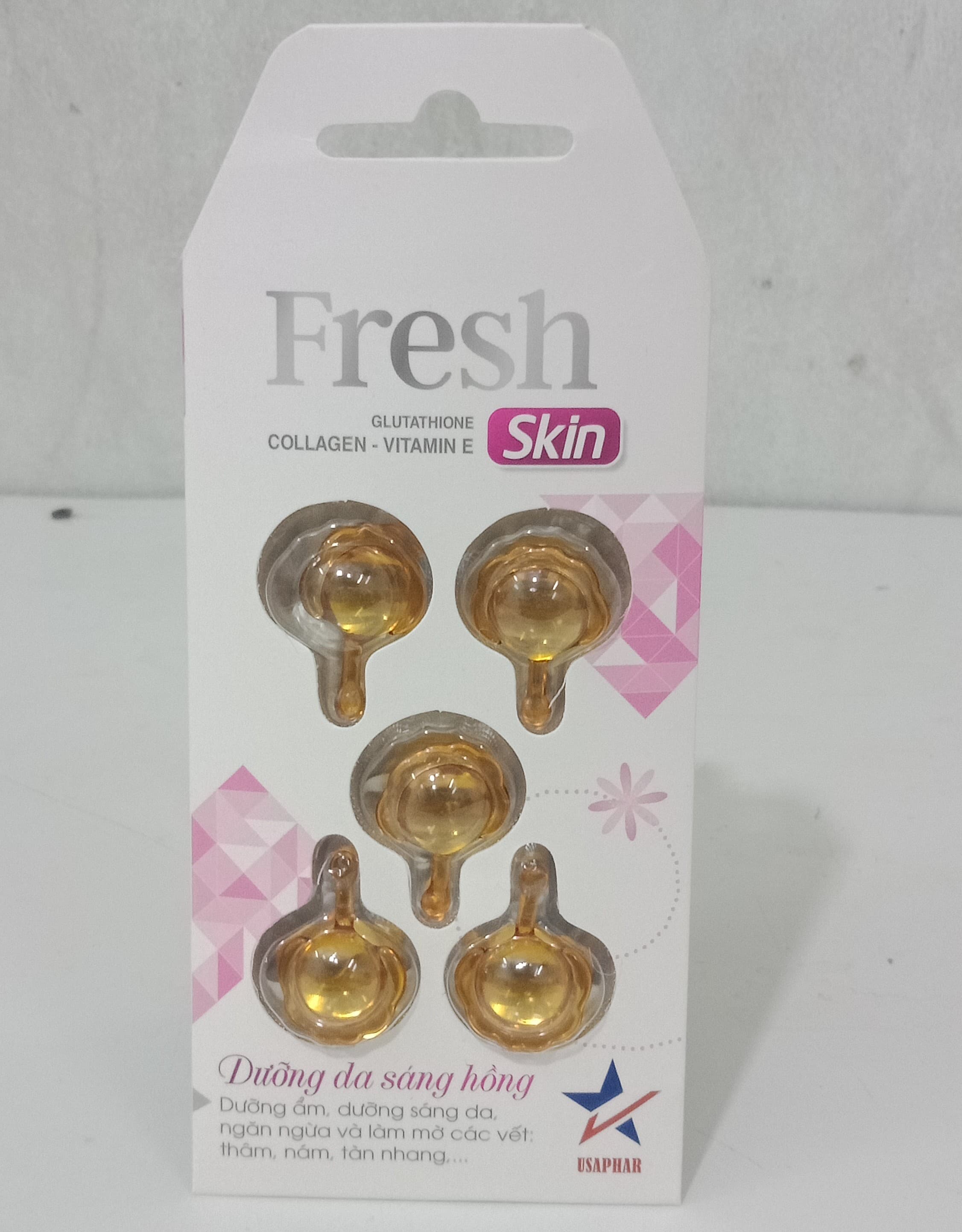 Viên bôi da FRESH SKIN với collagen glutathione và vitamin E làm mờ thâm nám  dưỡng da sáng hồng ( vỉ 5 viên)