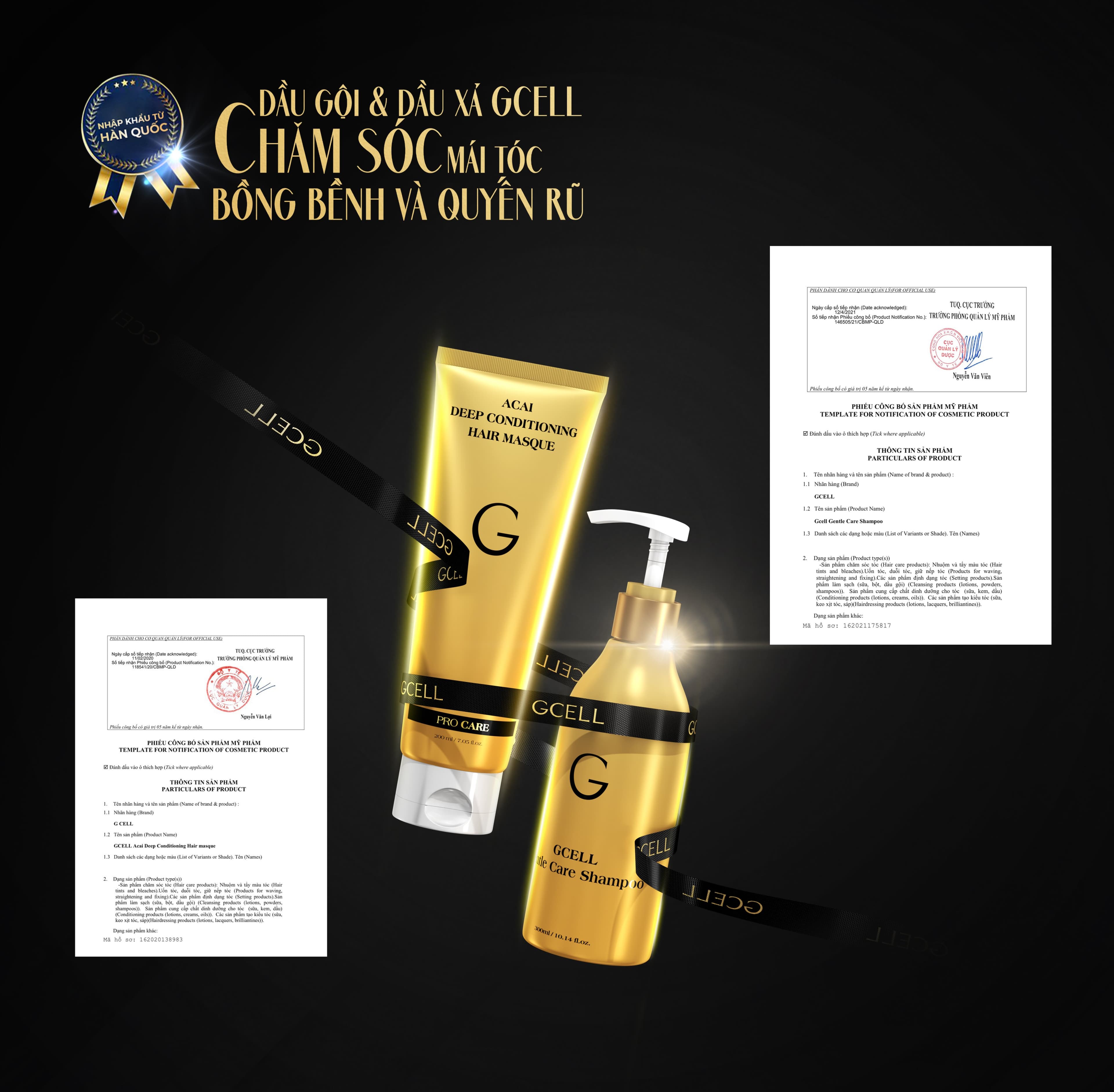Combo Gội Xả Ngăn Rụng Tóc & Phục Hồi Tóc Hàn Quốc Gcell Gentle care Shampoo Acai Deep Conditioning Hair Masque