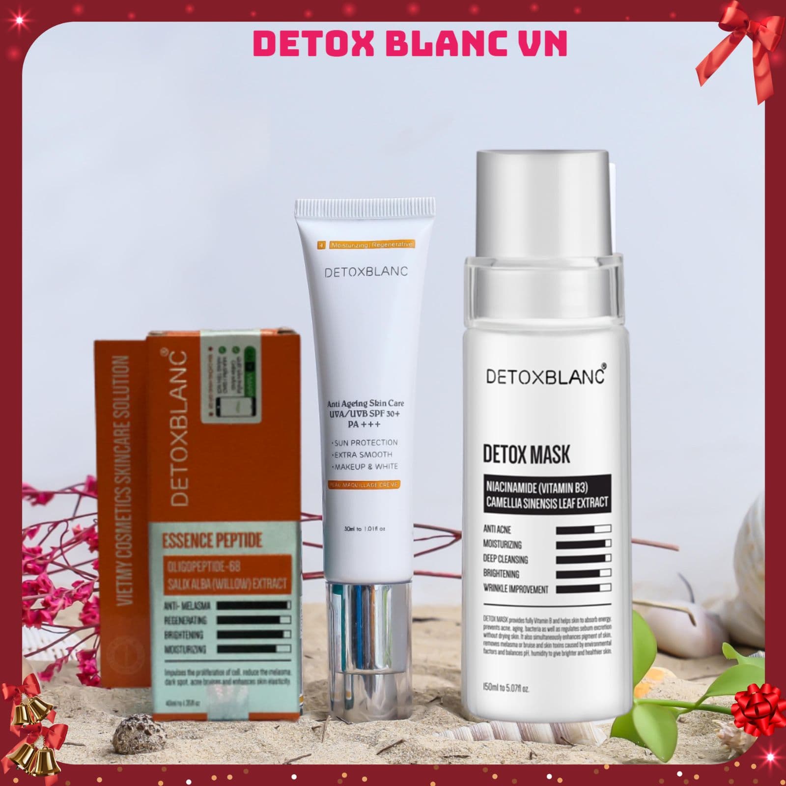 Bộ dưỡng trắng làm mờ nám tàn nhang (Detox Mask+Serum nám+Kem chống nắng) Detox blanc