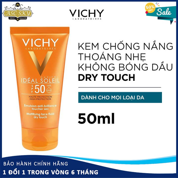 [HÀNG HOT] Kem Chống Nắng VICHY Ideal Soleil Dry Touch SPF 50ML Chăm Sóc & Bảo Vệ Da Giảm Các Dấu Hiệu Lão Hóa Ngăn Ngừa Sạm Da Giảm Thâm Nám Chống Các Tia UVA-UVB